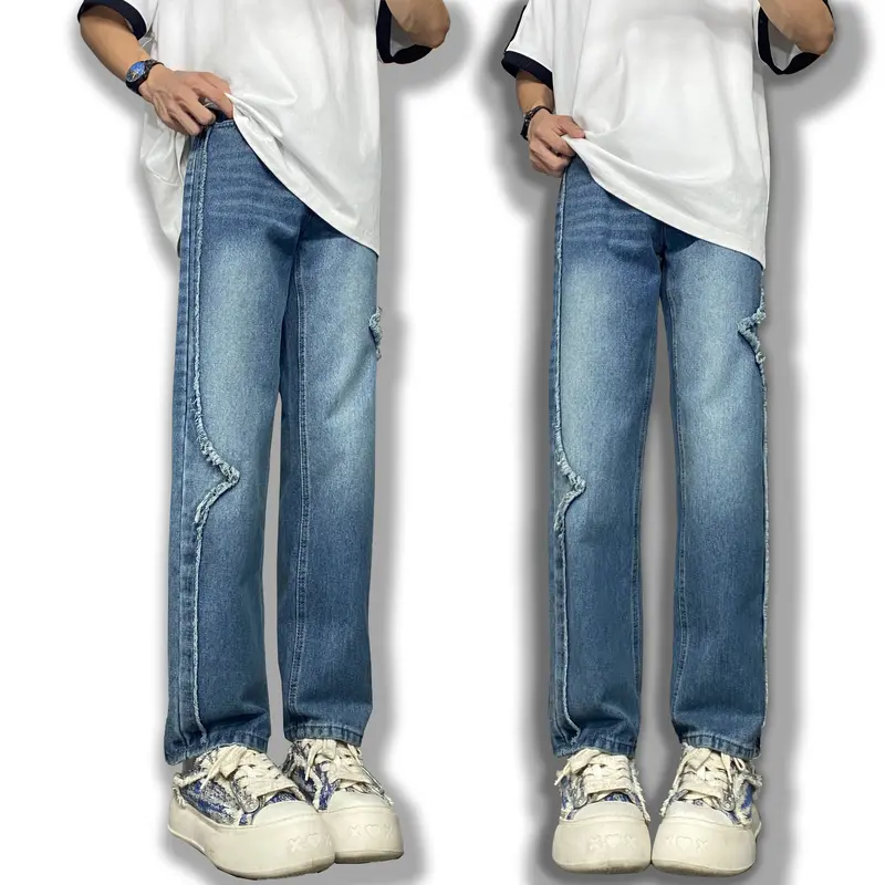 Quần Jean Nam Nữ form suông, ống đứng ống rộng Có Túi 8 sao 4 cánh may mắn Menswear Pants Ong rộng 7