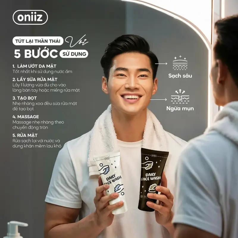 Sữa rửa mặt Daily Wash than gỗ sồi, bùn khoáng Oniiz làm sạch bụi bẩn, dầu thừa, ngừa mụn cho da 100ml Skincare Tẩy Trang Massage Son Môi Sun Cream 8