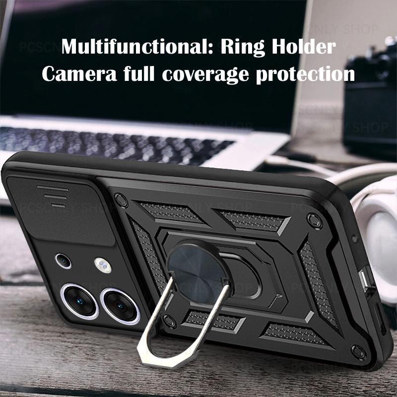 Product Introduction of Shockproof Case For Xiaomi Poco X6 Pro 5G Armor Casing Camera Slider Protection Ring Holder Phone Cover 3