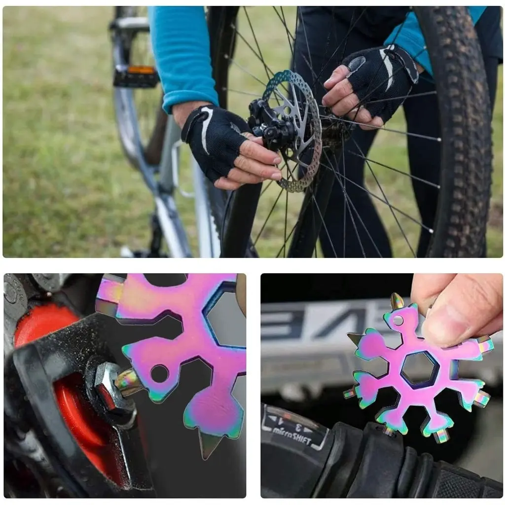 Motif Salju Kunci Pas 18in1 Alat Serbaguna Multi-Tools Obeng EDC Gantungan Kunci Pas Ring Hex Wrench Hexagon