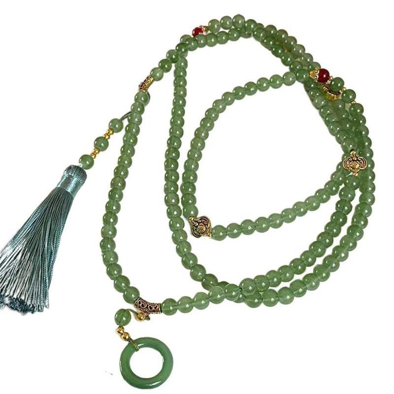 Vòng Cổ Phong Cách Trung Quốc Thời Trang Đơn Giản Và Thanh Lịch, Mặt Dây Chuyền Khóa Bình An Cổ Điển 108 Hạt, Chất Lượng Cao, Vòng Cổ Tua Rua Đính Cườm Màu Xanh Lá Cây Tinh Tế Quà Tặng 1