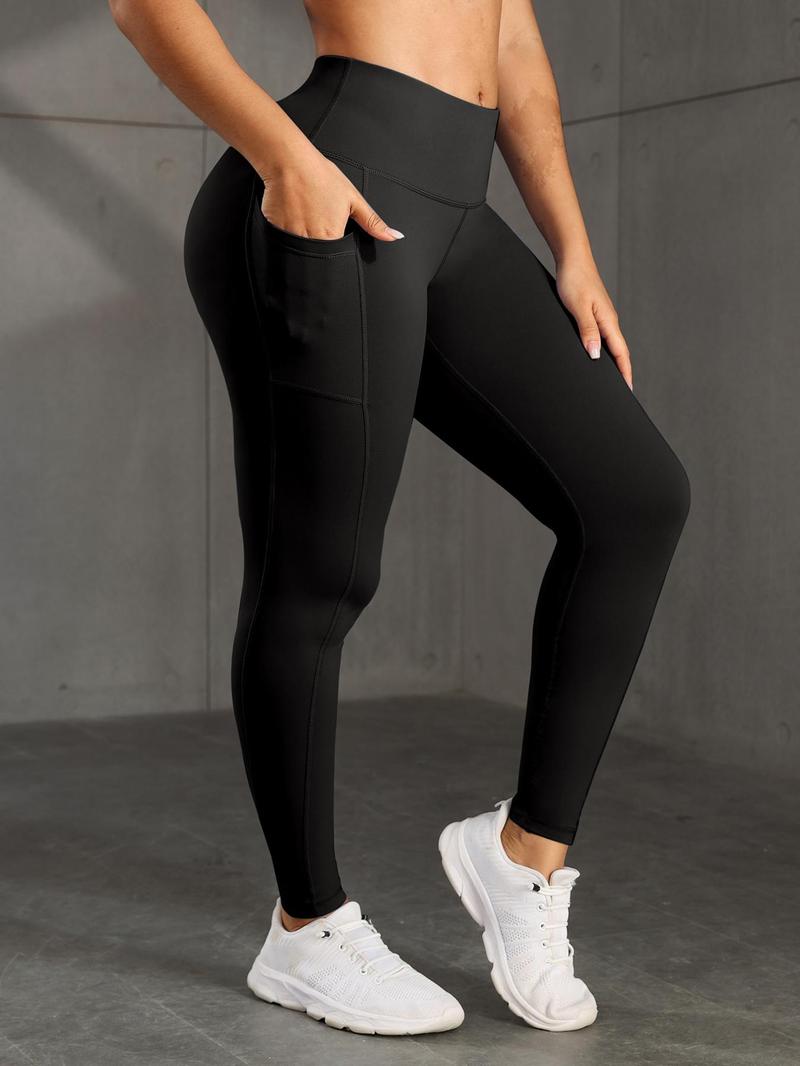 Product Introduction of Women's Solid High Waist Pocket Sports Leggings, Breathable Comfortable High Stretch Yoga Tummy Control Leggings, Ladies Sportswear for Indoor Outdoor Wear 3
