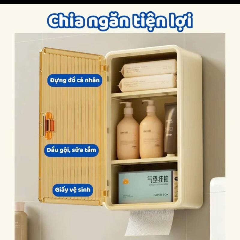 Hộp đựng đồ nhà tắm 3 tầng đa năng dán tường, Hộp đựng giấy vệ sinh chất liệu ABS + PP chống nước có chia ngăn