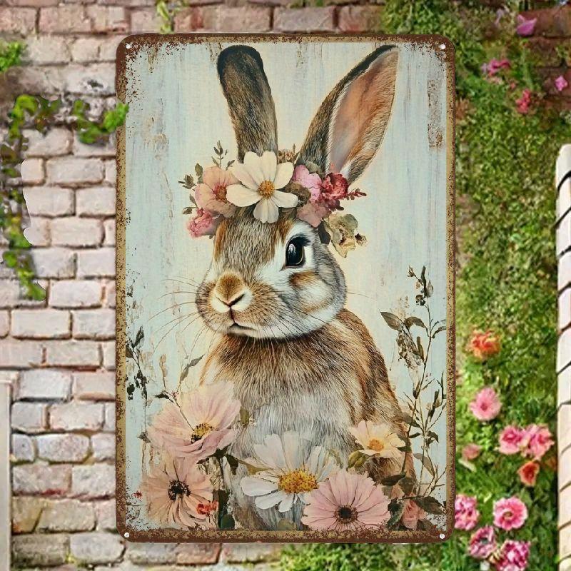Product Introduction of 2DYNLLOOFA Vintage Bunny with Floral Wreath Metal Tin Sign, Rustic Iron Wall Art for Home, Garden, Gym, Cafe, Garage 5