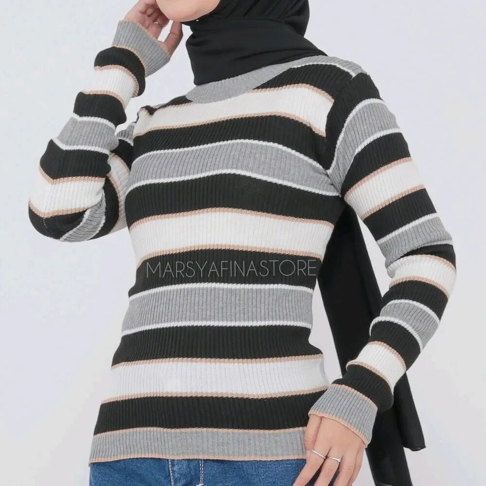 Bica Inner Knit Manset Rajut Stripe Bodycon Baju Panjang