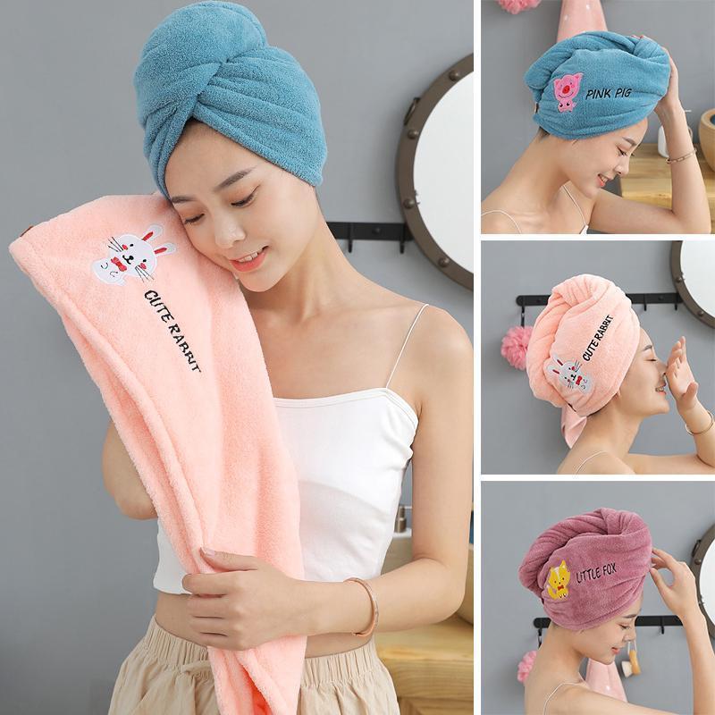 Product Introduction of Hair Drying Cap Towel Women Thicken Absorbent Shower Cap Coral Fleece Cute Animal Embroidery Quick-Dry Bathroom Towel 18