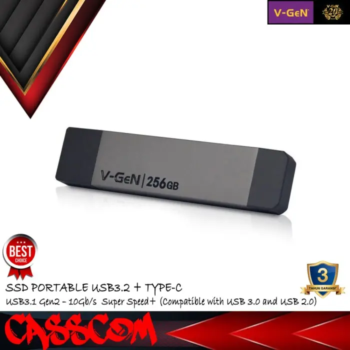 V-GeN SSD Portable Platinum 256GB USB 3.2 Type-C External Vgen 256 GB 4
