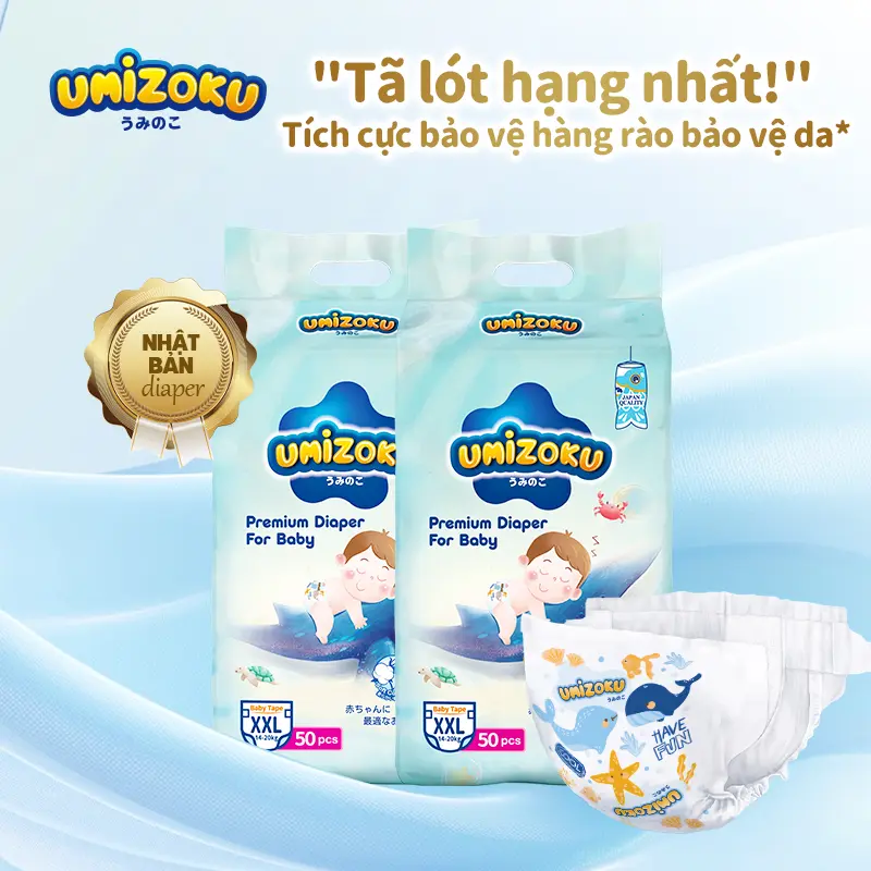 Tã Dán UMIZOKU Chính Hãng Nhật Bản 50/100 Miếng Mềm Nhẹ Thoáng Mát S M