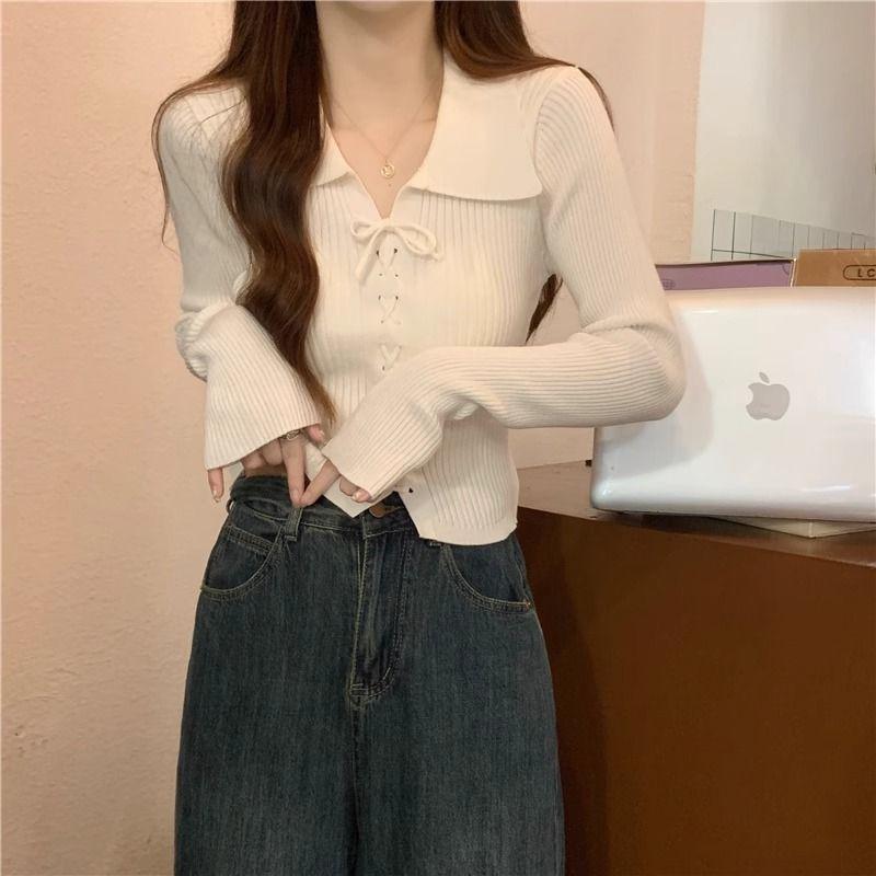 Product Introduction of Áo Len Dệt Kim, Dài Tay, Cổ Polo, Hàng Mới Về Mùa Thu 2024, Áo Len Mặc Trong, Ngắn Và Nhỏ, Có Thể Mặc Bên Trong Áo Len, Dành Cho Nữ, Thích Hợp Cho Mùa Thu Và Mùa Đông 22