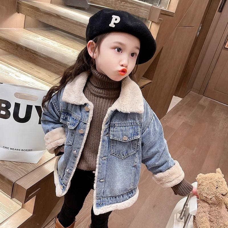 Product Introduction of Áo Khoác Denim Lót Lông Cừu, Cho Bé Gái, Dày Dặn, Áo Khoác Bông, Mùa Thu Đông, Áo Sơ Mi Sành Điệu, Hợp Xu hướng, Hàng Mới Về Năm 2025 5