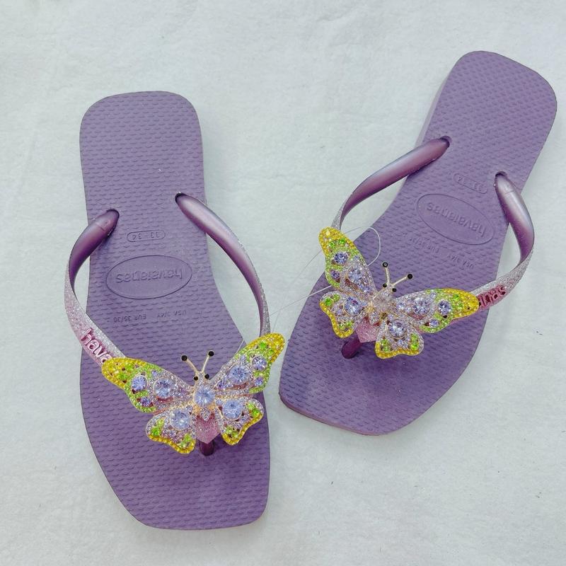 DÉP ĐẾ VUÔNG KIM TUYẾN TÍM CHARM TỔNG HỢP - Linda Trần's Store DéP Nữ GiàY Cao Su Shoes