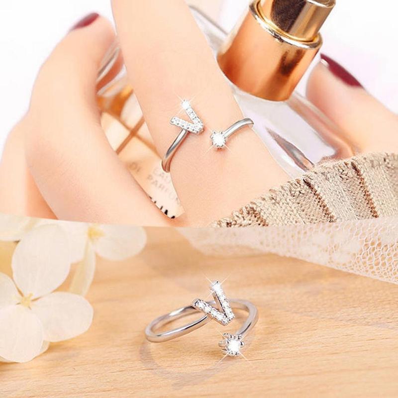 Fashion Exquisite Simple 26 Initial Letter Adjustable Ring Women Friendship  Gift #314211 2