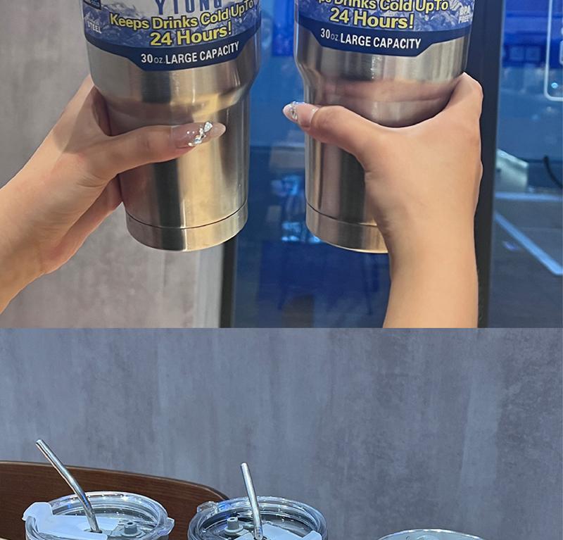 Product Introduction of Large Ice Cup Food Grade Vehicle-Borne Cup Portable Cup Cold-Keeping Dual-Use Summer Coffee Cup Stainless Steel Vacuum Cup 13