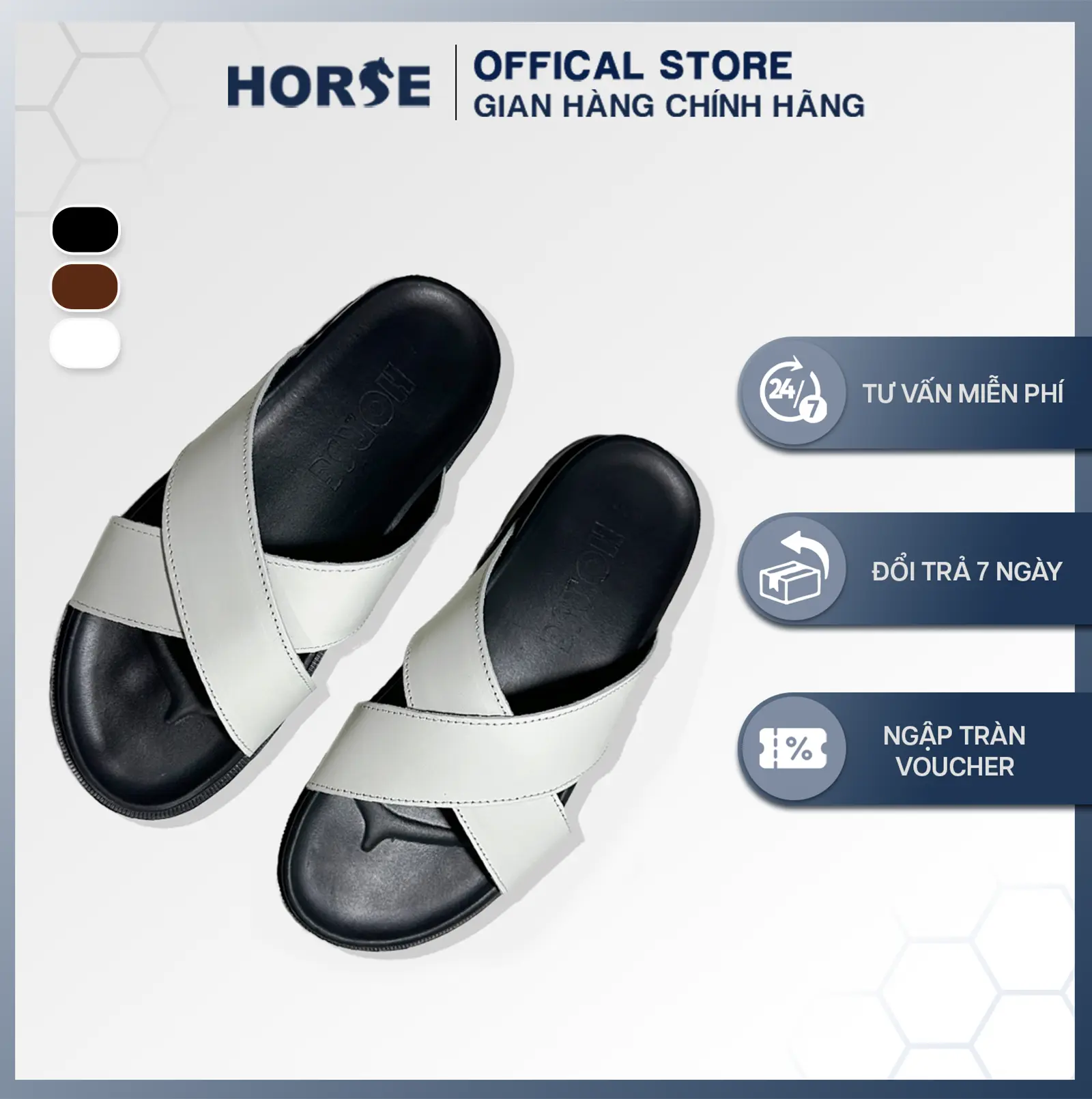[ Horse Store ] - Dép Da Bò 2 Dây Chéo Thời Trang Nam Nữ, Đế Cao Su , Lót Đế Êm, 3 Màu Đen Trắng Nâu - QX01A.