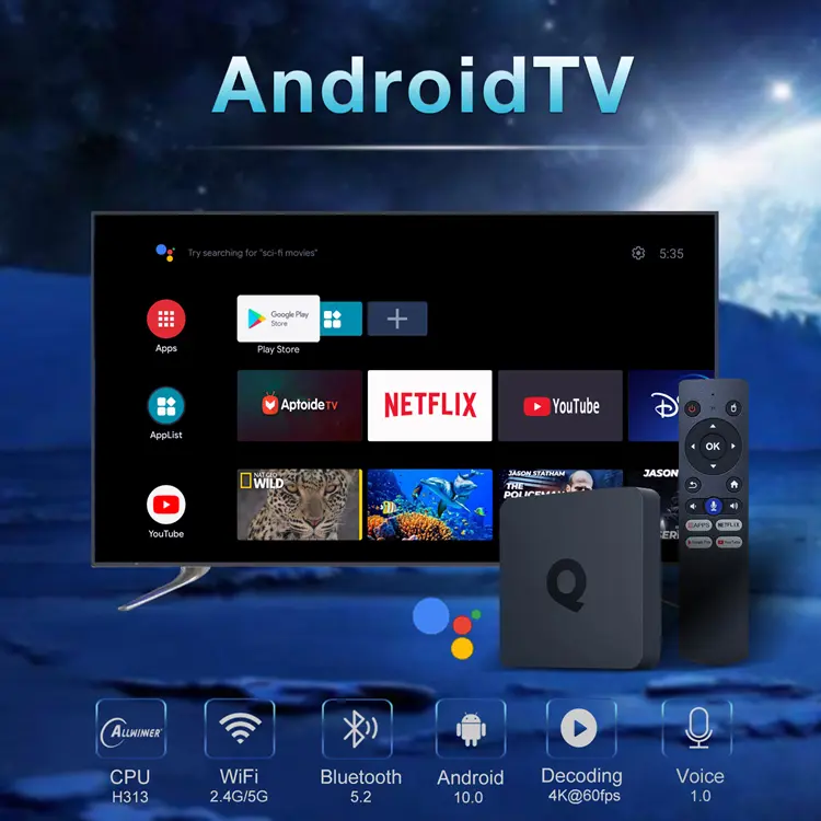 Hộp Tivi Q1 Android TV 10, Điều Khiển Bằng Giọng Nói Wifi Kép Bluetooth RAM 2GB 0
