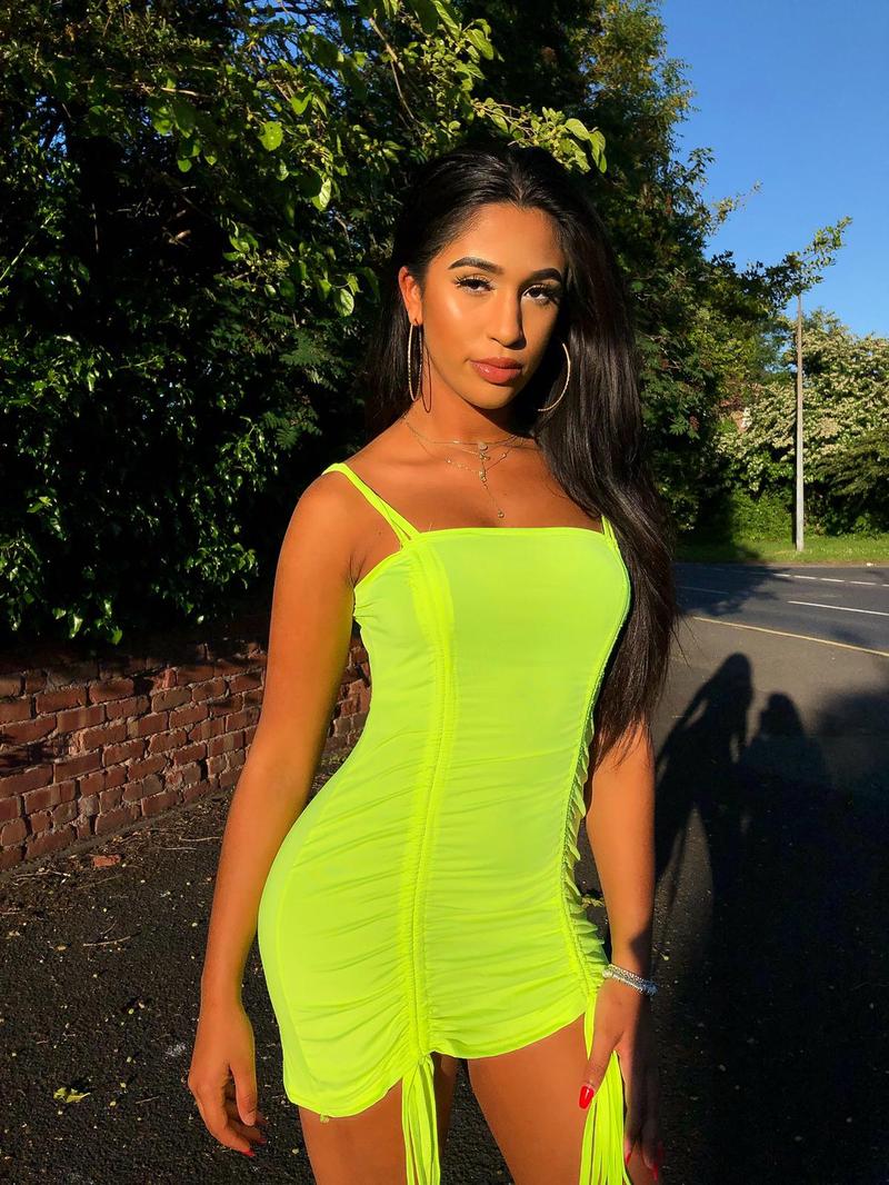 Product Introduction of La-famous Neon Green Spaghetti Strap Dress 2
