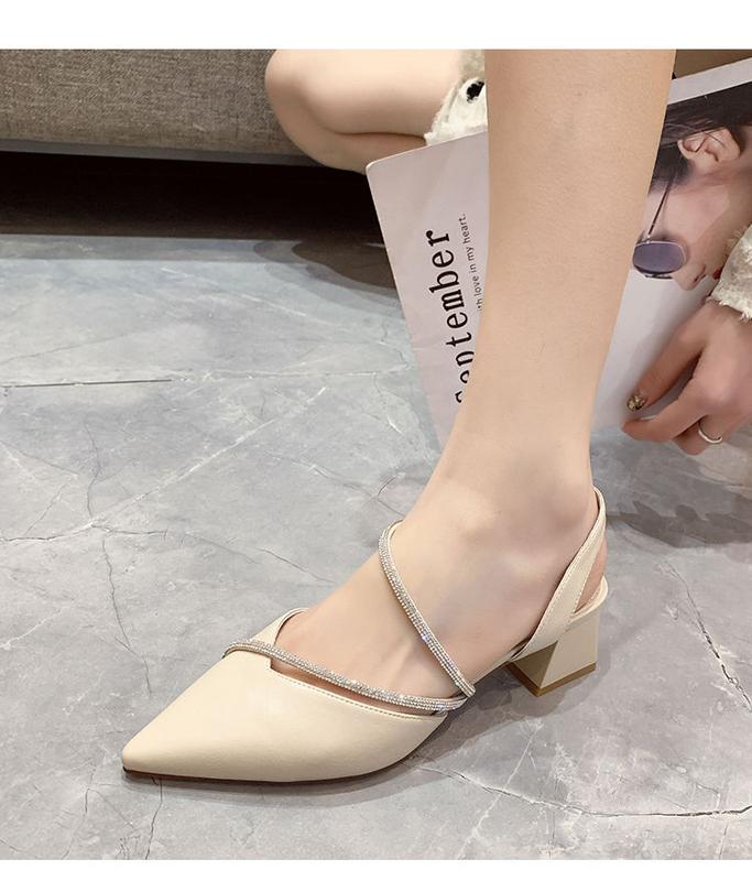 Product Introduction of Xăng Đan Thời Trang Phong Cách Thanh Lịch Cho Nữ, Giày Mùa Hè Mới Với Gót Chunky, Mũi Nhọn, Mũ Lưỡi Trai, Dây Đeo Kim Cương Giả, Đa Năng 12