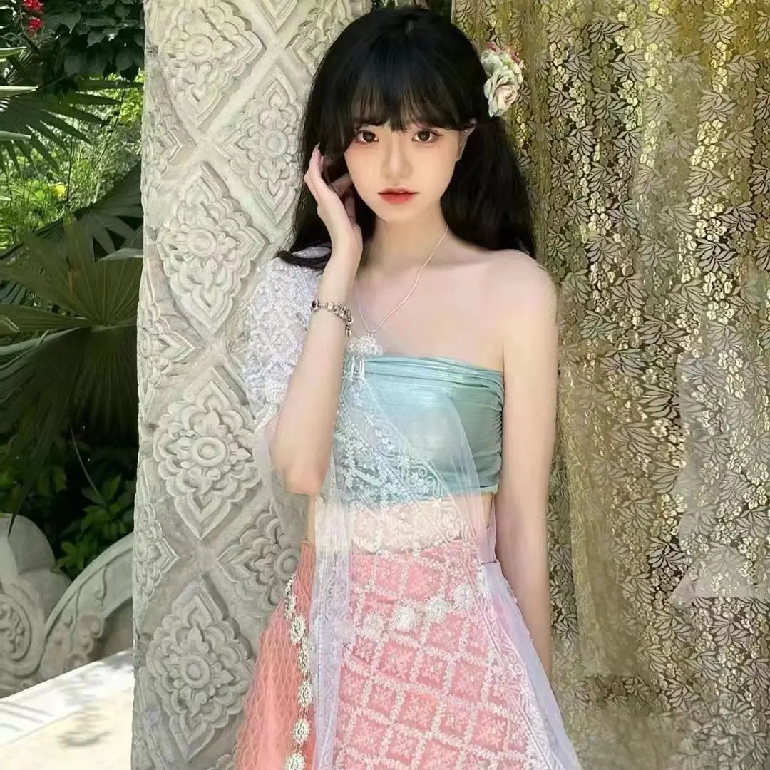 Quần Áo Dai, Bộ Ba Mảnh, Phong Cách Dân Tộc Xishuangbanna, Phong Cách Thái Lan, Thích Hợp Chụp Ảnh Studio, Chụp Ảnh Du Lịch, Quần Áo Nữ, Hàng Mới Về Năm 2024