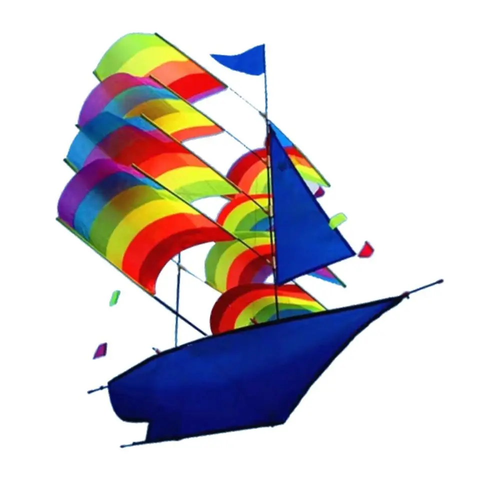 Rainbow Sailing Kite Folding Easy Assembly Portable Colorful Boat 3D Kite Children Game Activity for Yard Garden Lawn Trip Kids