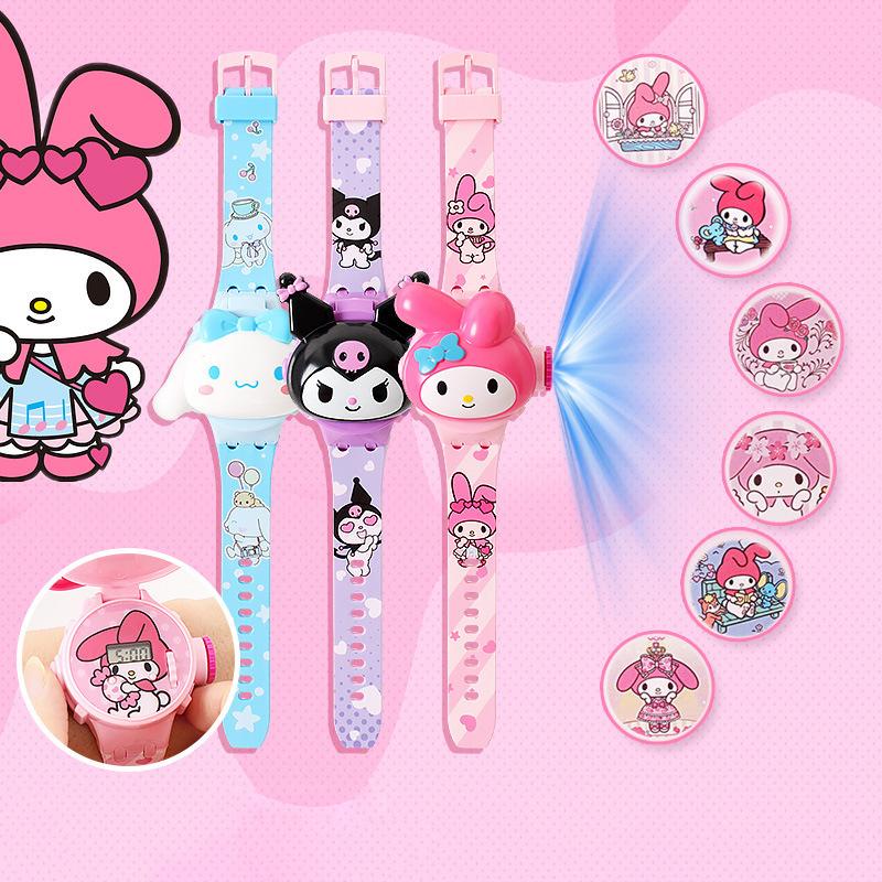 Product Introduction of 3D Pattern Projection Hello Kitty Girls Watches Children New Cartoon Kuromi LED Watch Kids Toys Wristband Clock Gift 11