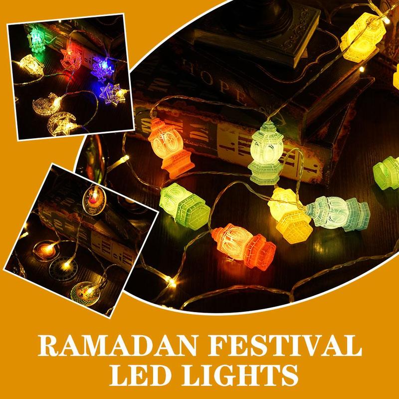 Product Introduction of LED Lights String Middle East Moon Castle Lamp Muslim Eid Al Adha Decorative Lights Colorful Decorative Paintings Plug In Small Light Warm Yellow Light Ramadan 48