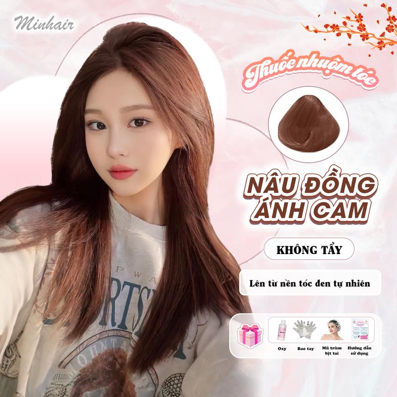 thuốc nhuộm tóc Nâu Đồng ánh cam không tẩy tặng kèm oxy trợ dưỡng và bao tay Đổi Màu Tóc Nữ Women