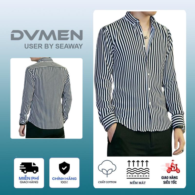 Áo sơ mi dài tay kẻ sọc đen DVMEN kích cỡ M đến 3XL chất liệu lụa Cotton kiểu dáng may mới phom dáng ôm body đầy màu sắc_chất lượng cao sang trọng sơ  mi Menswear Jean Kate Kem