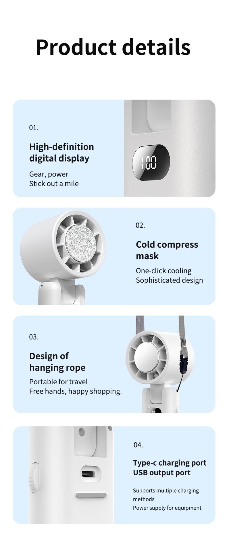Product Introduction of Handheld small fan High speed powerful semiconductor cold air leafless spray refrigeration Small air conditioner Small mini turbine Portable portable charging Silent electric fan cooling magic weapon fan  portable 21
