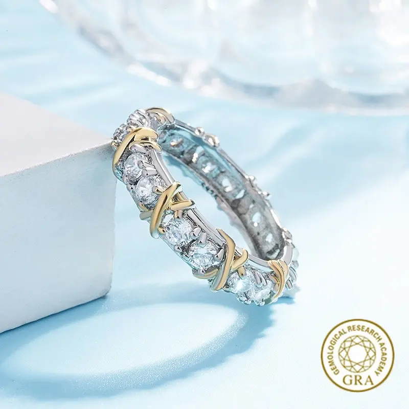 [Free GRA Certificate] European and American Ladies Cross Color Separation Hot Sale Moissanite Two-Tone Ring Engagement Jewelry