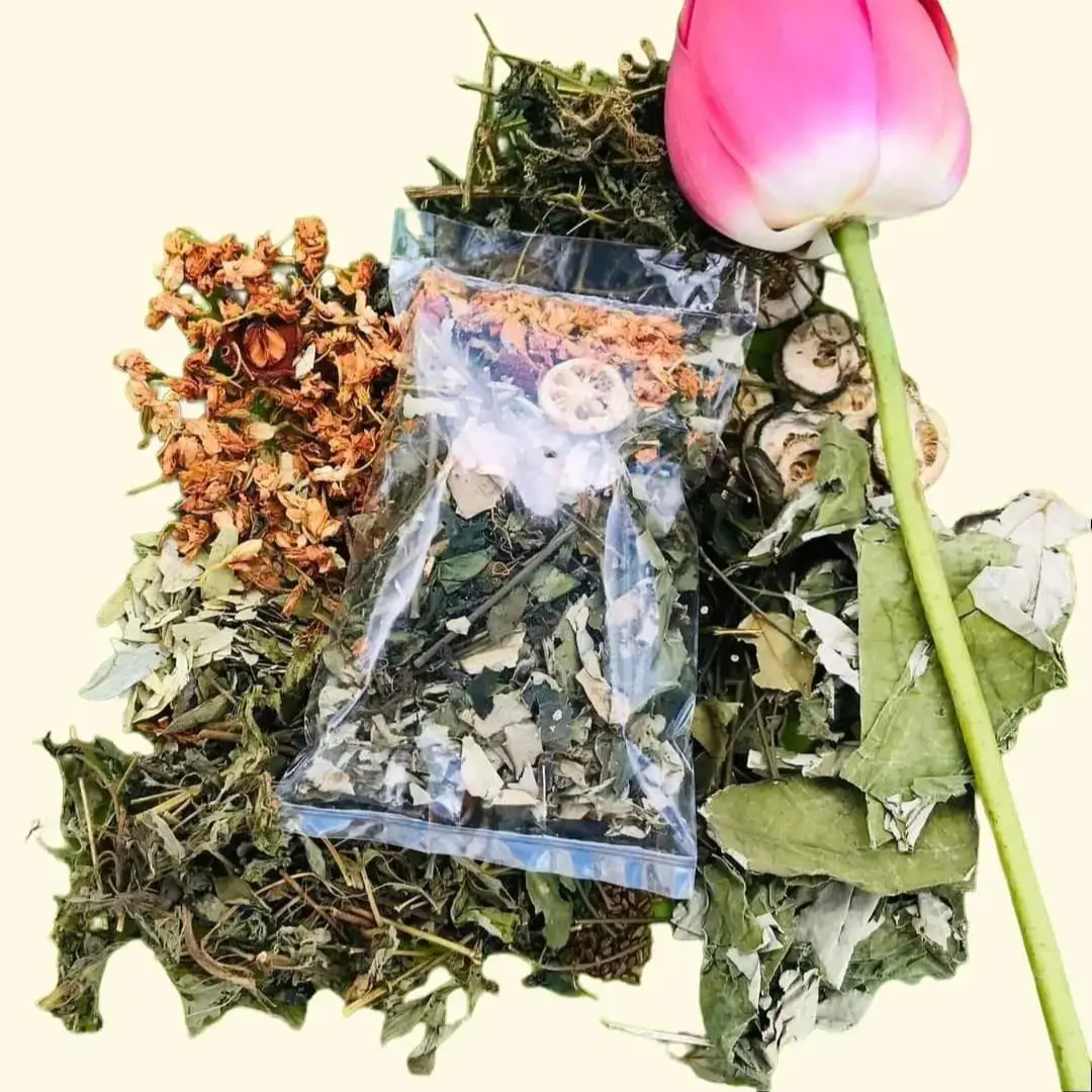 Lá Nam 10 Vị. Sét 7  gói dùng 14 ngày( lá sen, hoa nhài, giảo cổ lam, phan tả diệp, cỏ ngọt, sơn tra, chè vằng, chỉ thực....... Nước Trà Tea Chua