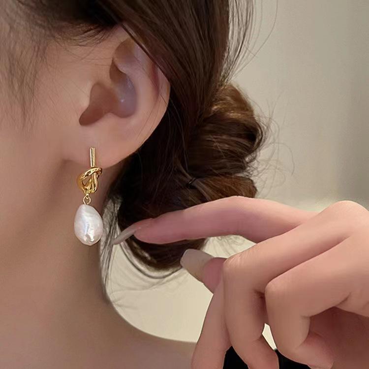 Bông Tai Ngọc Trai Hình Đặc Biệt, Phong Cách Baroque Pháp, Bông Tai Đinh tán, Thời Trang Độc Đáo Dành Cho Nữ, Dễ Phối Đồ Thiết Kế Đẹp 1