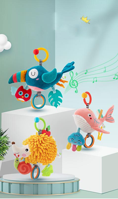 Product Introduction of Baby Music Ring Doll Baby Cart Pendant Car Safety Seat Soothing Toy 1