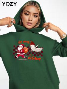 YOZY Women's Christmas & Halloween Themed Print Drop Shoulder Hoodie, Fashion Casual Kangaroo Pocket Long Sleeve Hooded Sweatshirt for Daily Holiday Outdoor Wear, Women Clothing for Fall & Winter