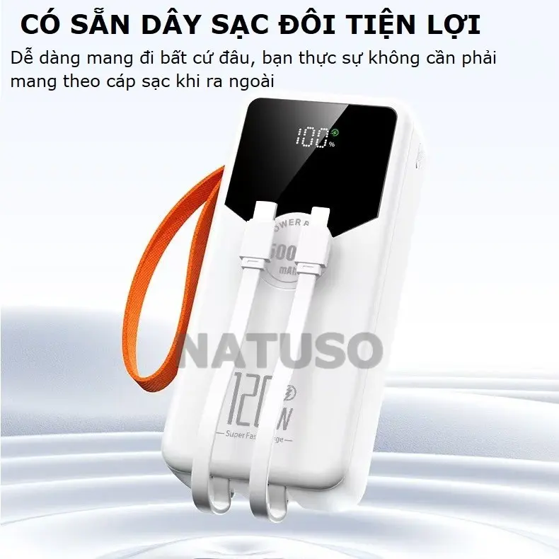 [Tặng sạc 3 đầu] Pin sạc dự phòng NT30 dung lượng lớn 30000mAh sạc nhanh 22,5W tích hợp dây sạc 2