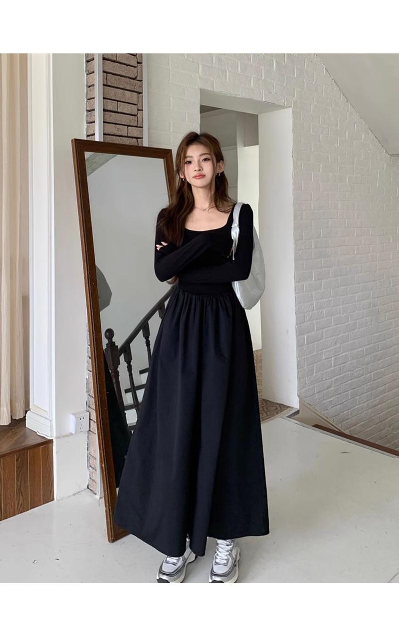Product Introduction of French Hepburn style long sleeve square neck bottoms dress WOMEN'S autumn 2024 new high-grade elegant inner match long dress Casual Womenswear 21