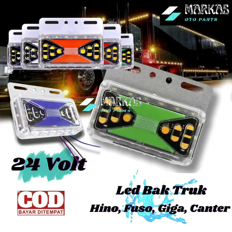Lampu Led Samping Bak Truk Variasi 24volt Model Kotak 30Led Sein Running Light Waterside 0