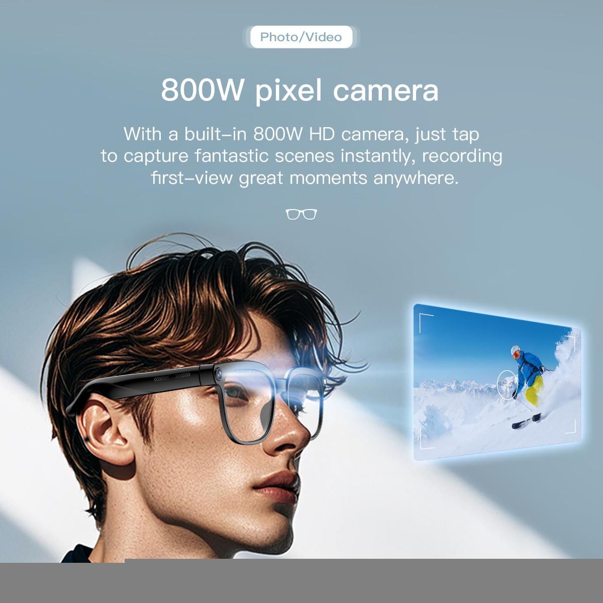 2025 800W Camera Smart Glasses  AI Translation ChatGPT Voice Assistant BT Call Music Earphones Video Recording for iPhone Xiaomi