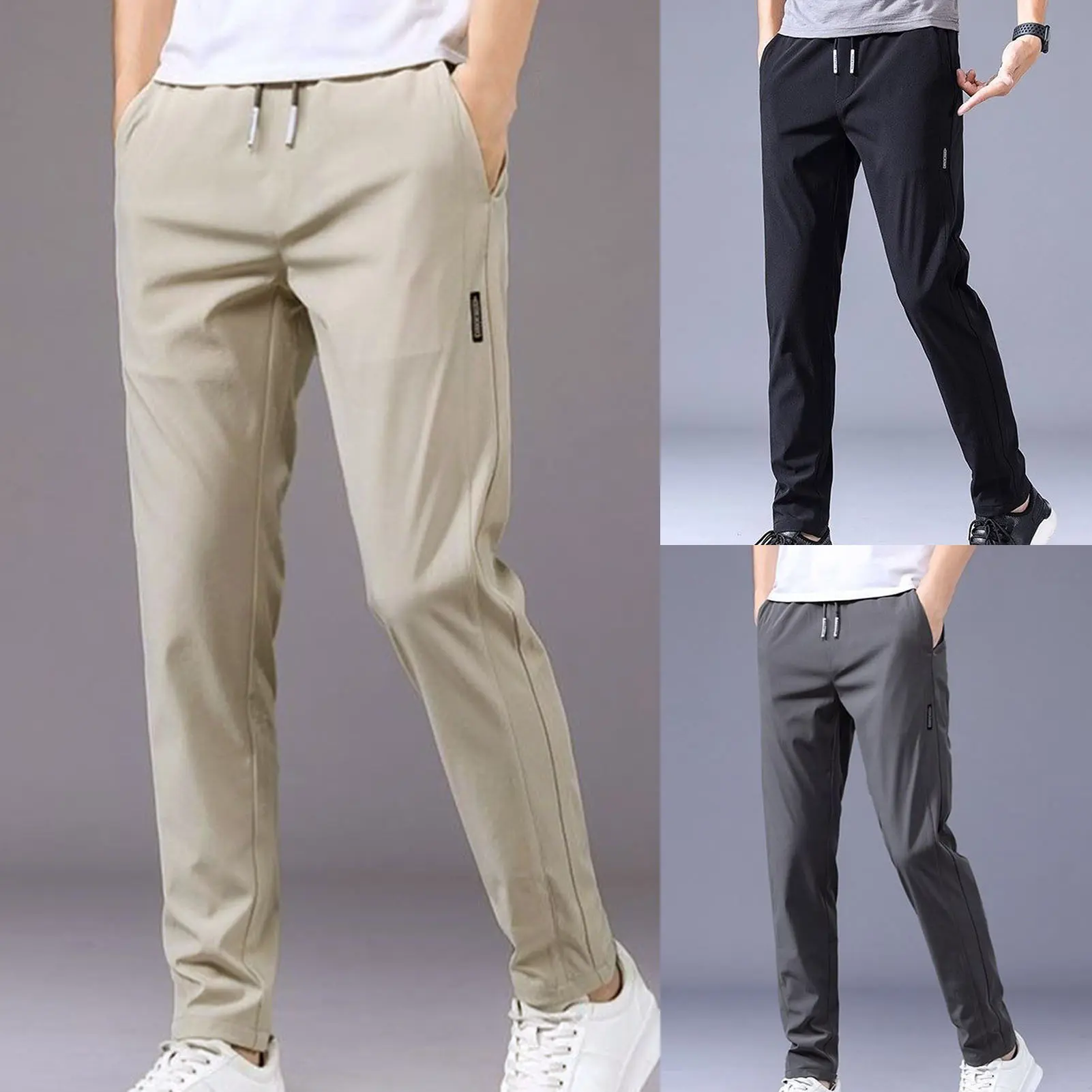 Quần Dài Nam, Eo Co Giãn, Hợp Xu hướng, Làm Bằng Polyester, Phong Cách Thường Ngày Dây Rút, Thích Hợp Mặc Dạo Phố, Còn Hàng