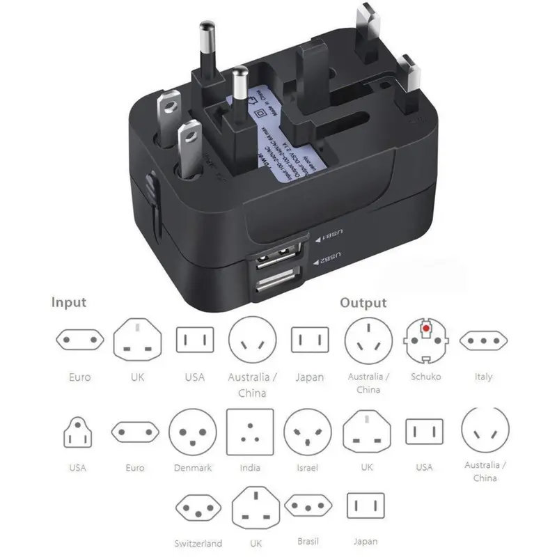 Universal Travel Plug Adapter, 100V-250V 2 USB Ports World Travel AC Power Charger Adapter, Worldwide in One Adapter Adapter, AU US UK EU Converter Adapter 7