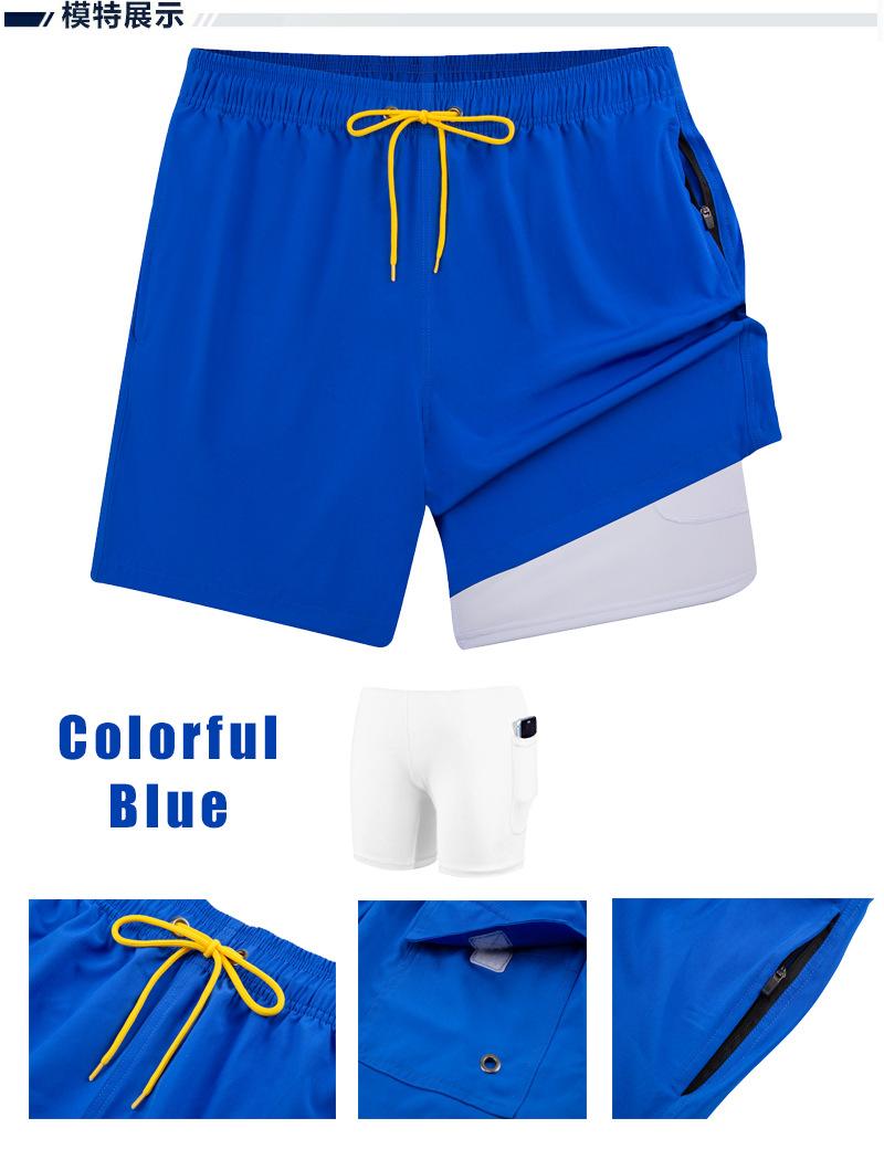 Product Introduction of European and American Men's Swim Shorts with Zipper Pocket, Two-in-One Beach Shorts, Anti-Embarrassment, Quick-Dry, Water-Resistant Lining Shorts 13