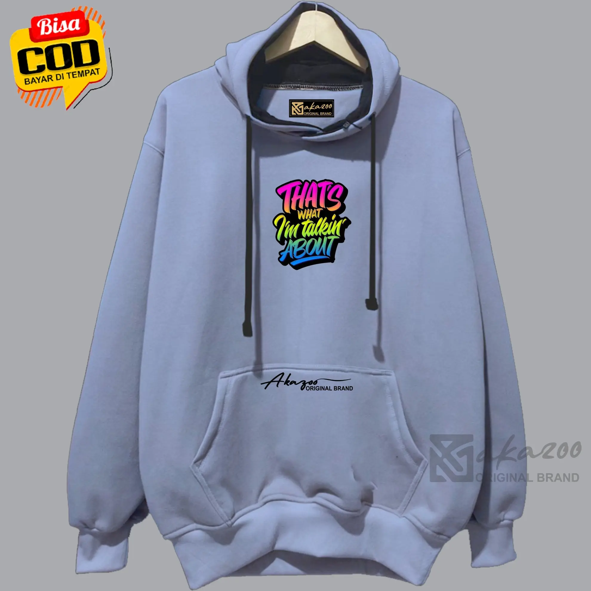 hoodie pria distro original dewasa terbaru 2022 tebal xxl akazoo warna denim THATS WHAT IM TALKING ABOUT GRAFFITY sweater cowok keren murah meriah Panjang Tangan Zipper Hitam