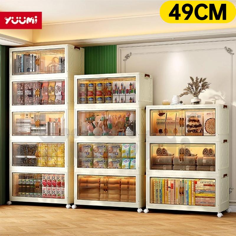 YUUMI Cửa nam châm Trong suốt cao cấp Dung tích lớn 49cm Tủ Nhựa tủ quần áo hộp đựng đồ tủ bếp tủ đựng đồ