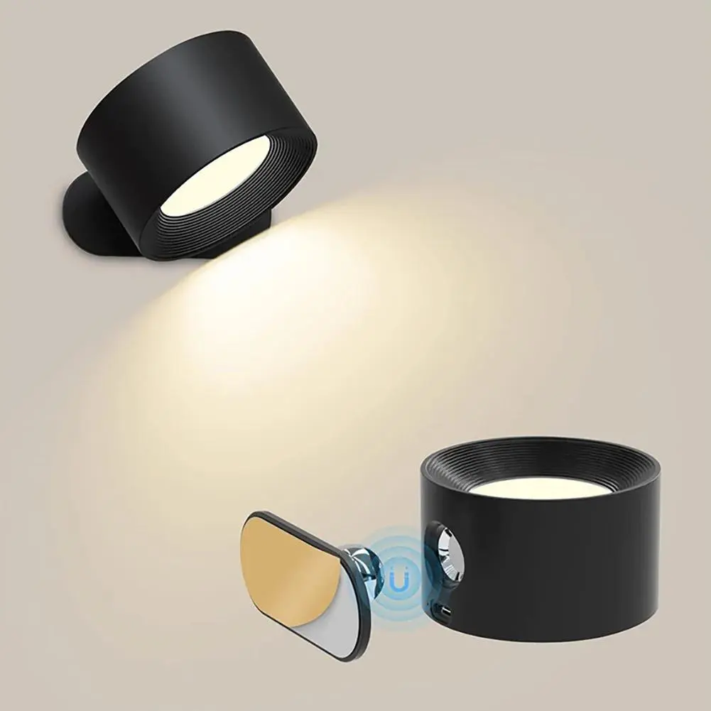 USB Rechargeable LED Wall Light, 360-Rotatable LED Night Light with 3-Color Temperatures Adjust, Wireless Portable LED Wall Lamp for Bedroom Reading