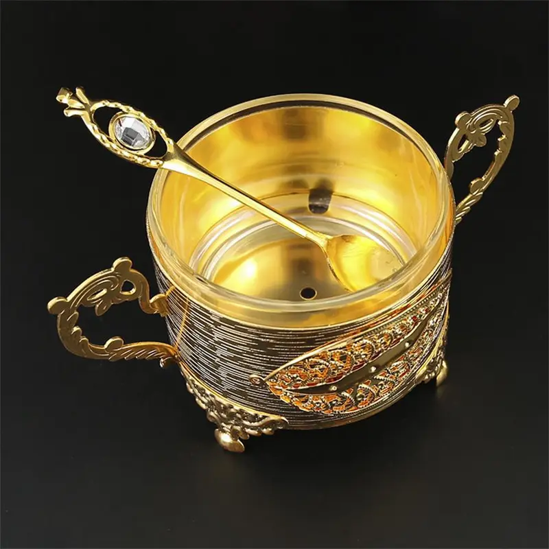 European Style Storage Jar with Lid & Spoon, 1 Count Exquisite Vintage Spice Tea Coffee Sugar Storage Box, Desktop Decoration for Home Kitchen Dining Room, Bottles 8