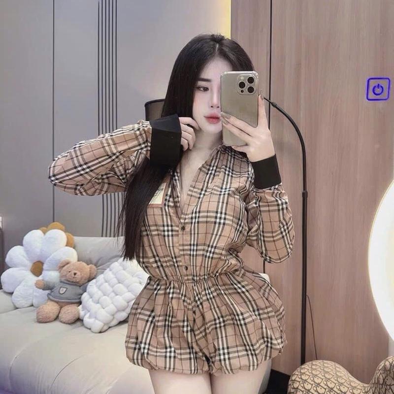 Jumpsuit đùi bí tay dài caro 0