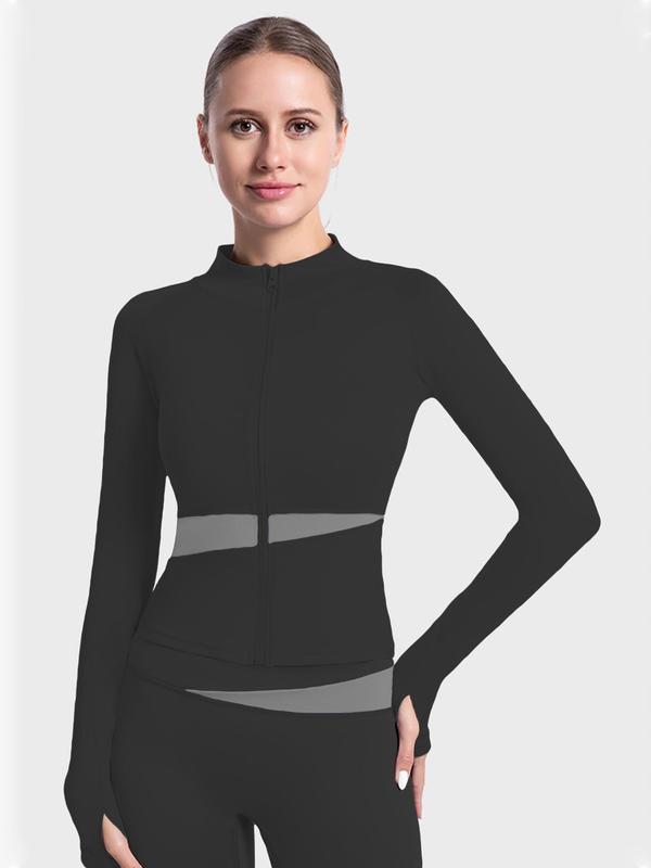 Women's Colorblock Zip Up Raglan Sleeve Sports Jacket, Quick Drying Breathable Stand Collar Sports Outerwear For Gym Workout Running, Ladies Sportswear Clothing For Spring & Fall 1