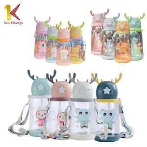 [COD] SK C406 Botol Air Minum Anak Sedotan 610mili Model Tanduk Rusa Lucu Bottles Minum Anak plastik tali kitchenware water