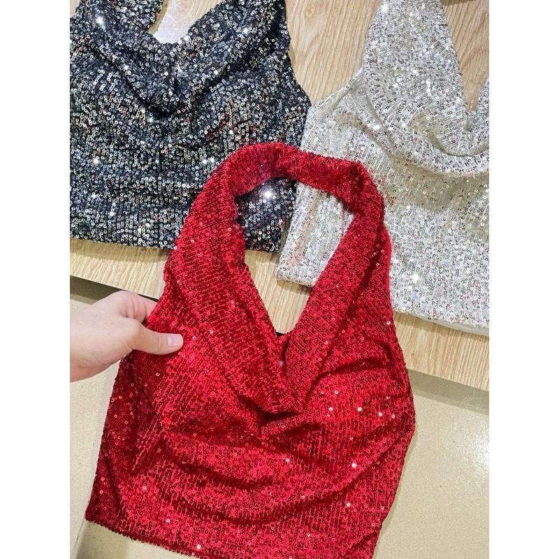 Áo Yếm cổ đổ kim sa bling bling kèm mút ngực khoe vai xinh 3