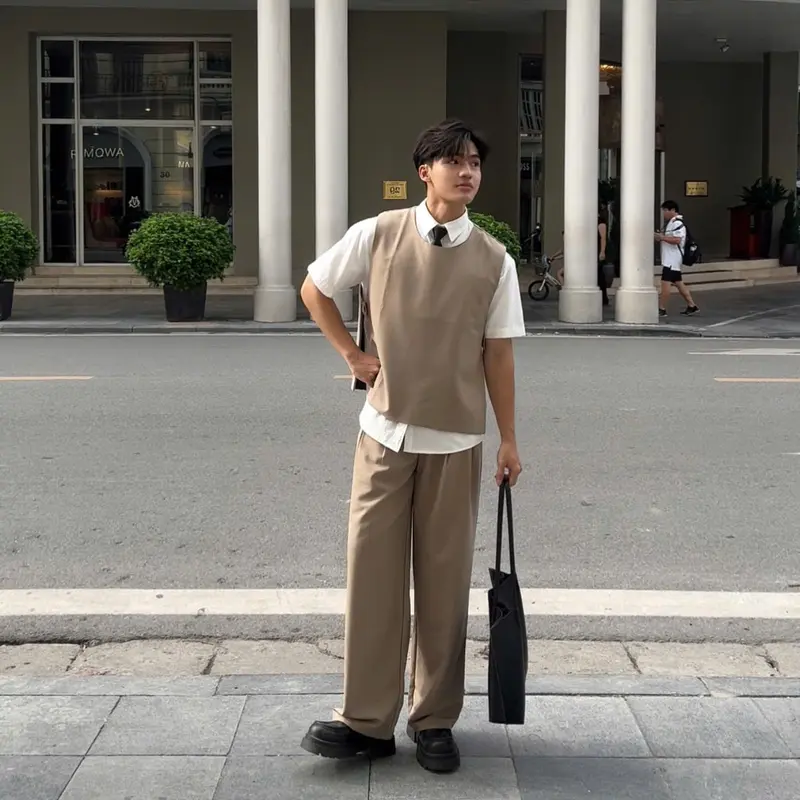 [GIDISTUDIO]_Set áo Gile Hary phối áo sơ mi và quần tây Daily chất liệu kate cotton korea form rộng phong cách Hàn Quốc Nam Nữ Unisex GIDI 1