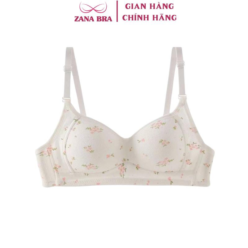 Top Áo Ngực Không Gọng Cotton Đũi 3 Nấc Cài - Áo Lót nữ Mút Mỏng Nhẹ, Họa Tiết Hoa Nhí  ZANABRA A343 Women Nhung Nho Voi chỉ giặt tay giặt bằng nước lạnh áo ngực học sinh tạo khe và nâng